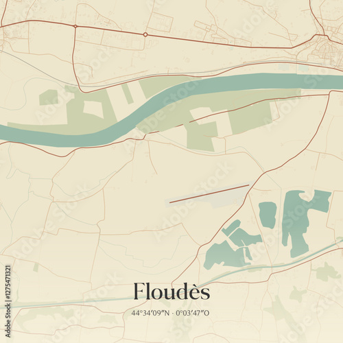 Vintage map of Floudès, France.