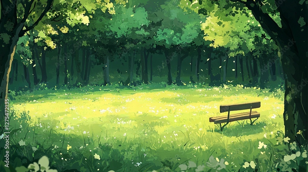 Obraz premium Sunny Meadow, Forest Bench