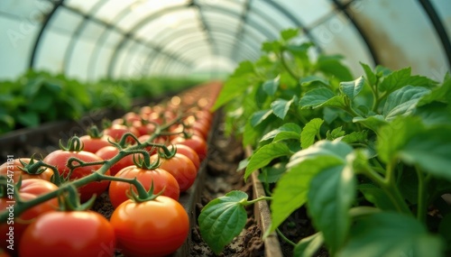 Greenhouse with wilting tomatoes and fungal growth, blight, decay