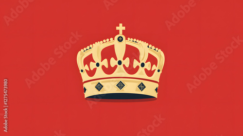 Golden crown on red background, regal emblem symbolizing authority and power, ideal for royal themes or celebrations.