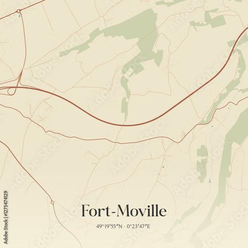 Vintage map of Fort-Moville, France.