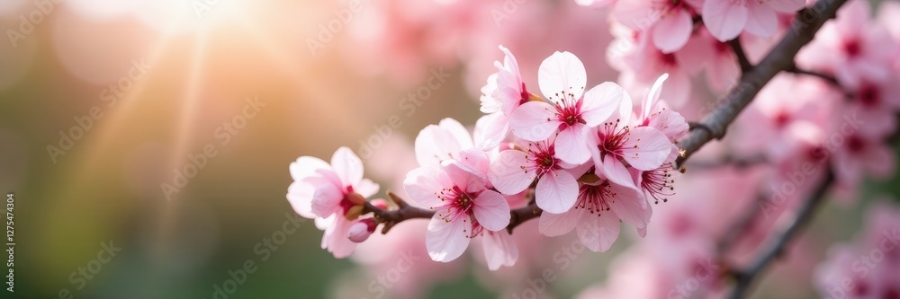 Obraz premium Soft pink blossoms on white cherry tree branches, white cherry tree, blooming, garden