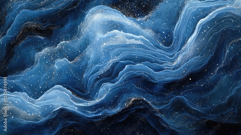 Obraz premium Abstract blue waves intertwine with sparkling effects, creating a dynamic and visually stunning background filled with energy and movement
