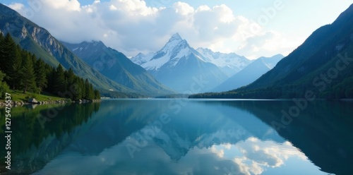 The grandeur of mountains reflected on a quiet lake, mountain, calm