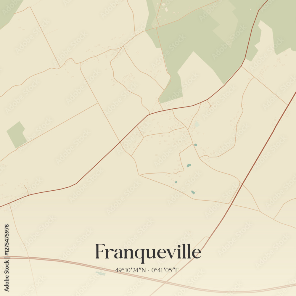 Fototapeta premium Vintage map of Franqueville, France.