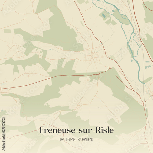 Vintage map of Freneuse-sur-Risle, France.