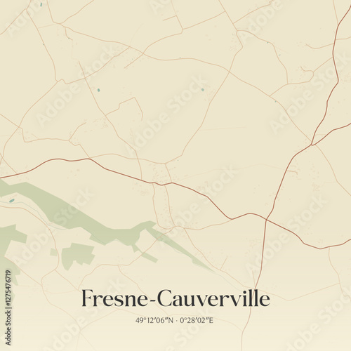 Vintage map of Fresne-Cauverville, France.
