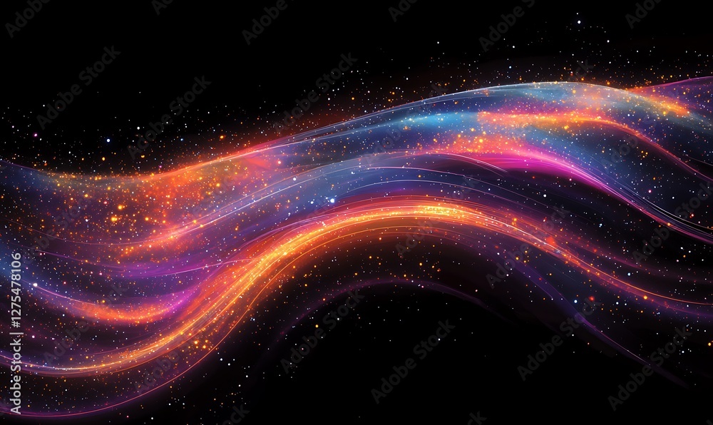 Obraz premium Abstract interpretation of the Hertzsprung-Russell diagram with neon-like glowing curves, emphasizing stellar properties in a futuristic design