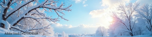 Snow-covered branches stretch towards the sky, frosty, branchless