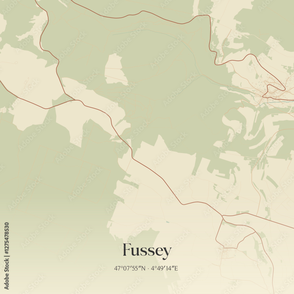 Fototapeta premium Vintage map of Fussey, France.