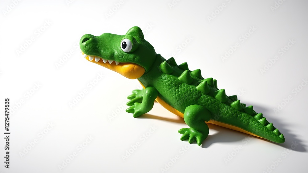Fototapeta premium Play-Doh Crocodile, White Background, Bright Colors, Detailed, Realistic