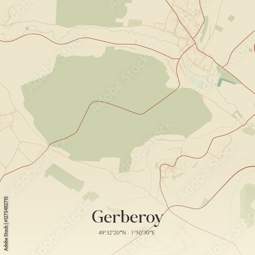 Vintage map of Gerberoy, France.