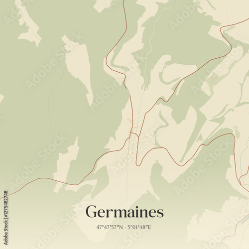 Valokuva Vintage map of Germaines, France.