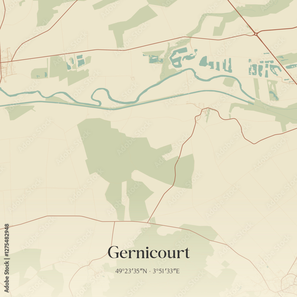 Obraz premium Vintage map of Gernicourt, France.