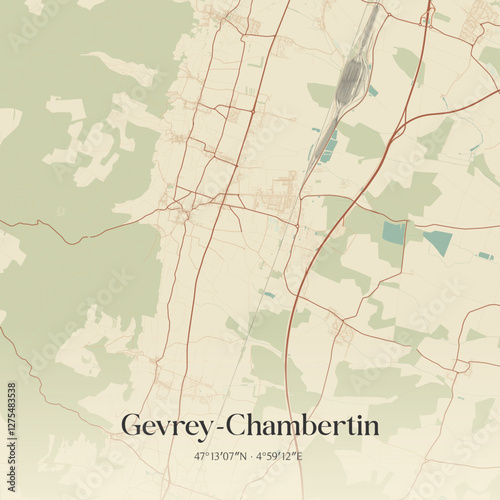 Vintage map of Gevrey-Chambertin, France.