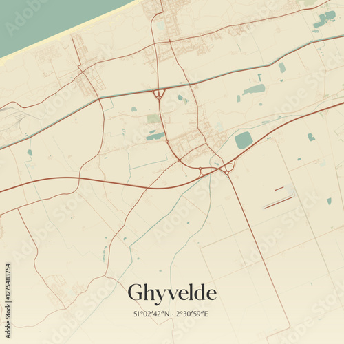 Vintage map of Ghyvelde, France.