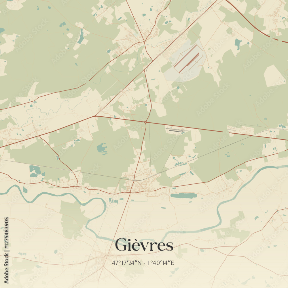 Obraz premium Vintage map of Gièvres, France.