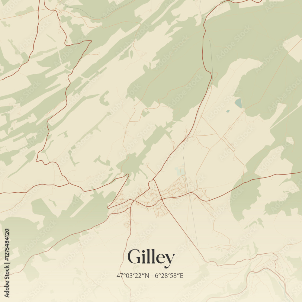 Fototapeta premium Vintage map of Gilley, France.