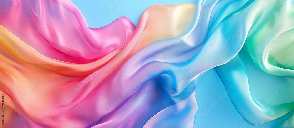Obraz premium Rainbow silk fabric flowing, pastel background, website design