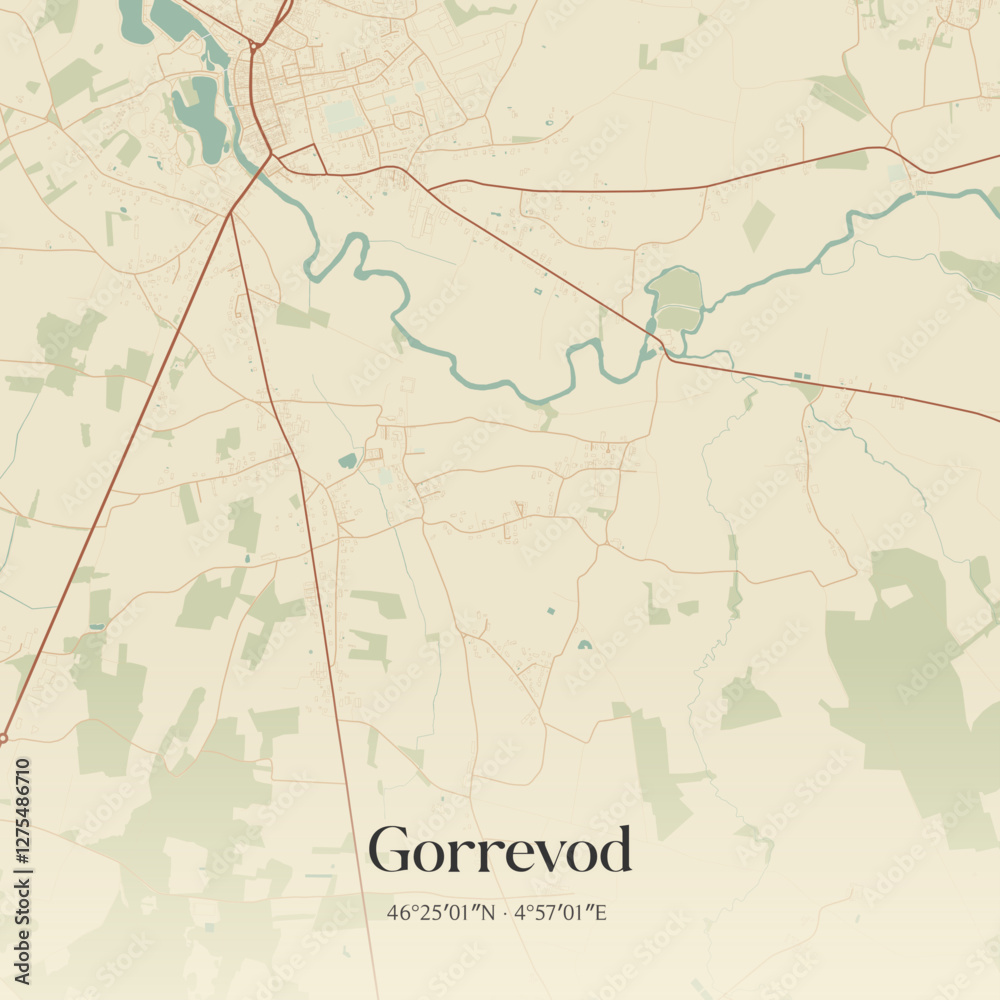 Fototapeta premium Vintage map of Gorrevod, France.