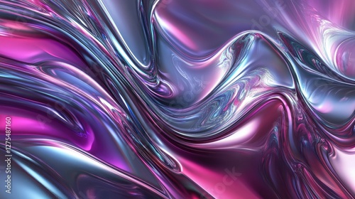 Lustrous metallic 3D waves move in a hypnotic rhythm, evoking fluidity and grace in an abstract design full of sophistication and modern appeal