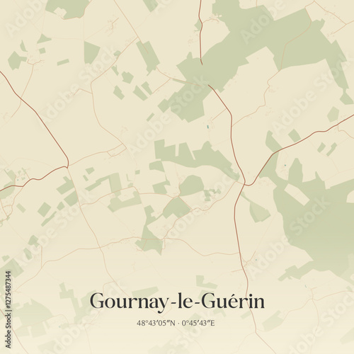 Vintage map of Gournay-le-Guérin, France.
