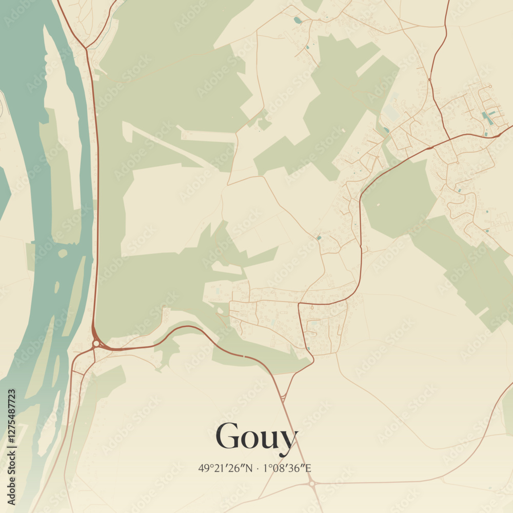 Fototapeta premium Vintage map of Gouy, France.