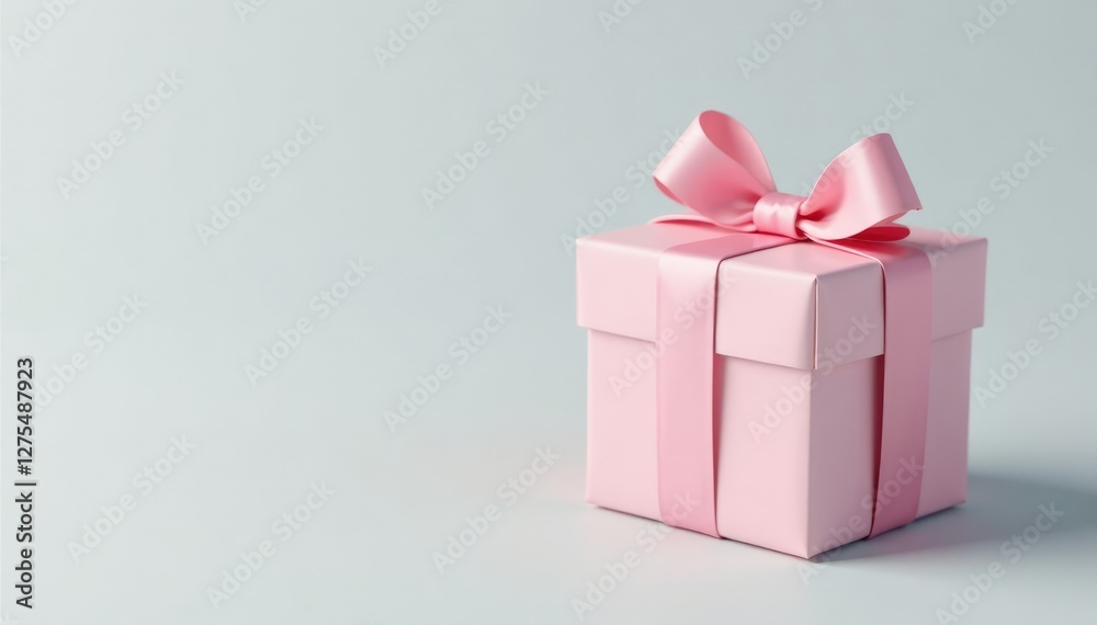 Small pink present box on a light gray background, cute gift box, compact gift box Small pink present box on a light gray background, cute gift box, compact gift box