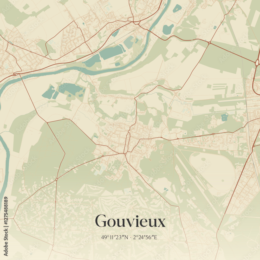 Fototapeta premium Vintage map of Gouvieux, France.