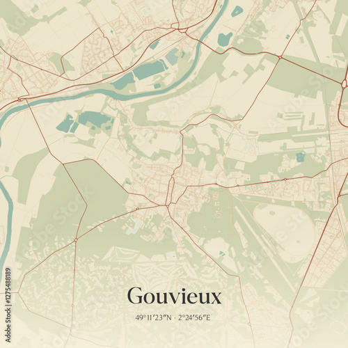 Vintage map of Gouvieux, France.