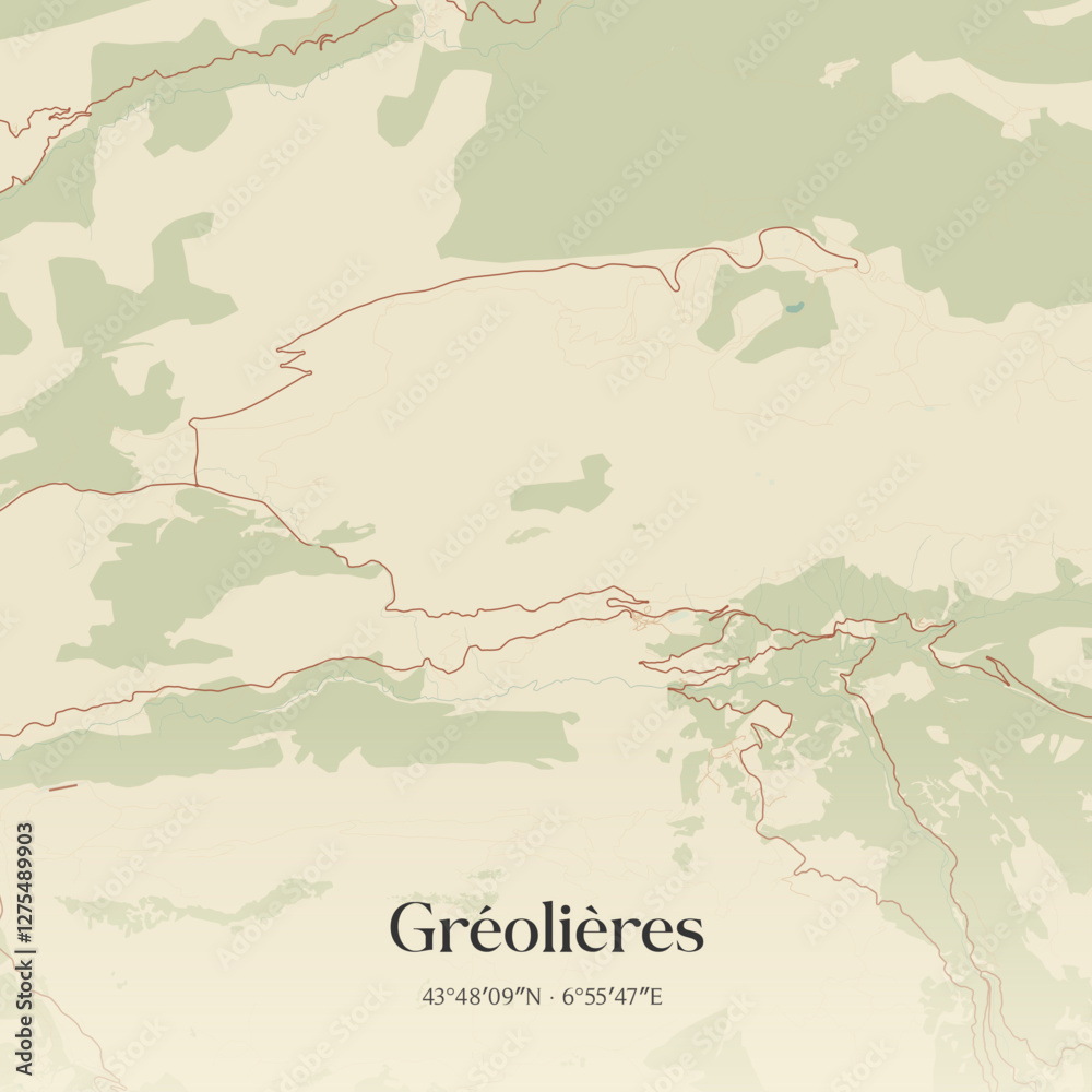 Obraz premium Vintage map of Gréolières, France.