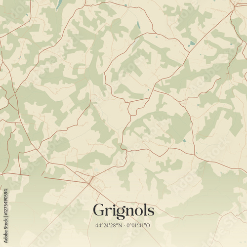 Vintage map of Grignols, France.