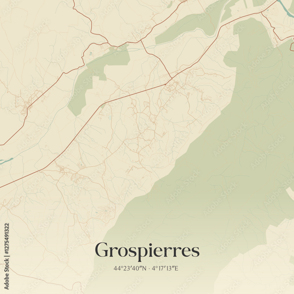 Obraz premium Vintage map of Grospierres, France.