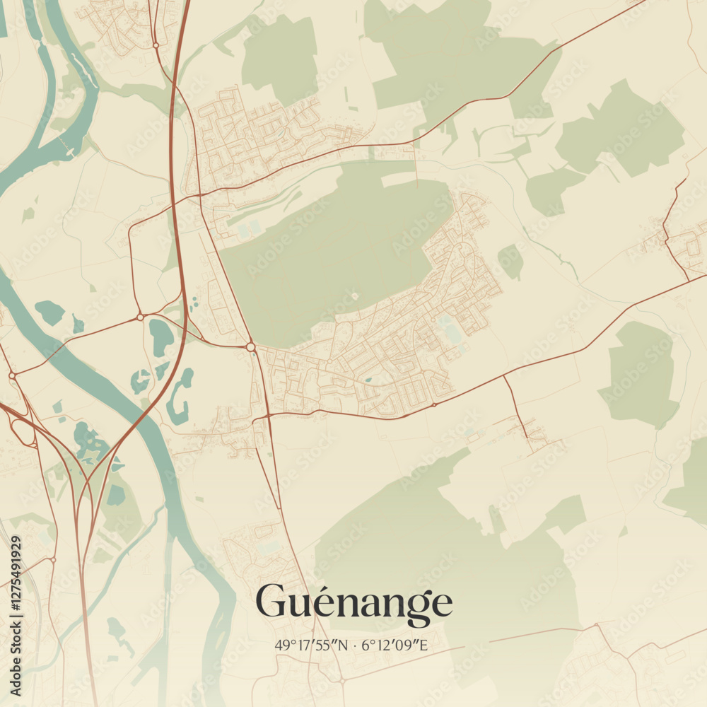 Obraz premium Vintage map of Guénange, France.