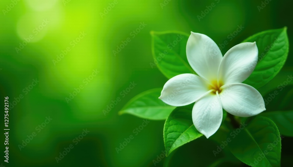 White jasmine flower nestled among lush green leaves, jasmine, plant White jasmine flower nestled among lush green leaves, jasmine, plant