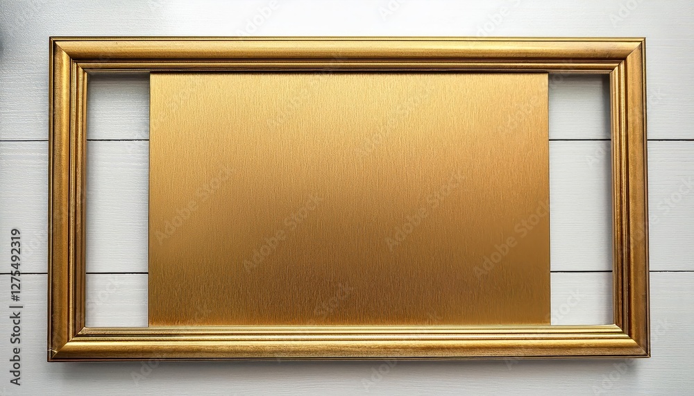 Fototapeta premium Elegant Golden Wooden Picture Frame Showcasing a Timeless Scene of a Vertical Wide Landscape in Rich Warm Tones, Perfect for Home Decor and Artistic Inspiration.