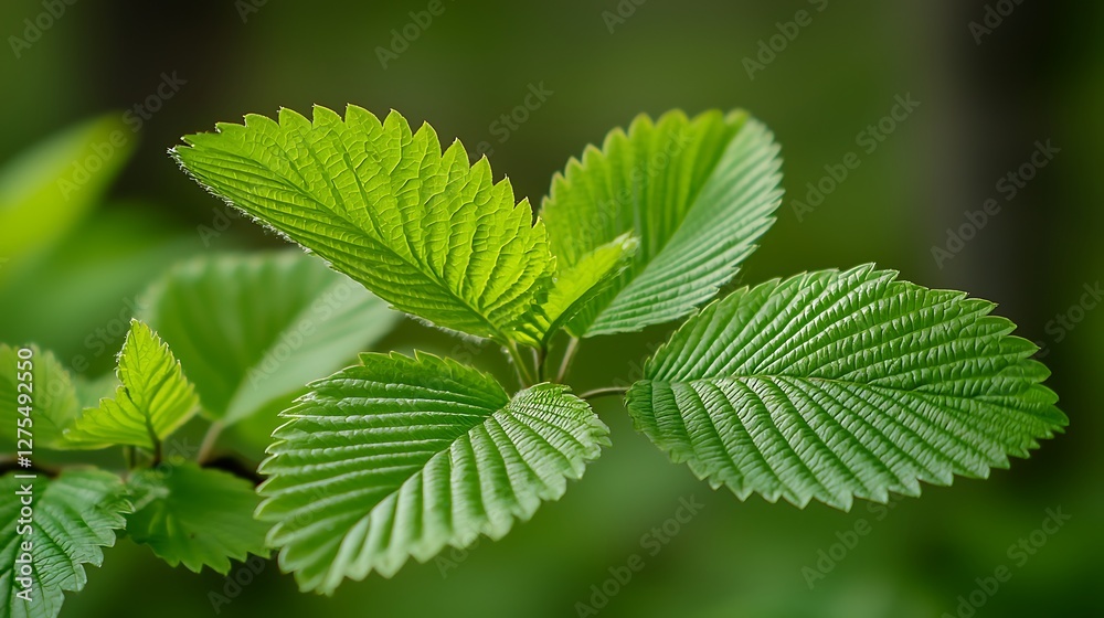 Branch of green leaves in forest, nature background, perfect for natural or organic content Branch of green leaves in forest, nature background, perfect for natural or organic content