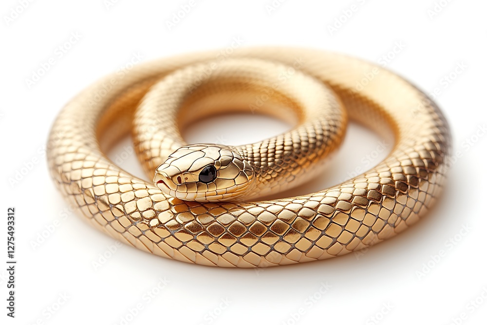 Fototapeta premium Gold Snake Coiled on White Background