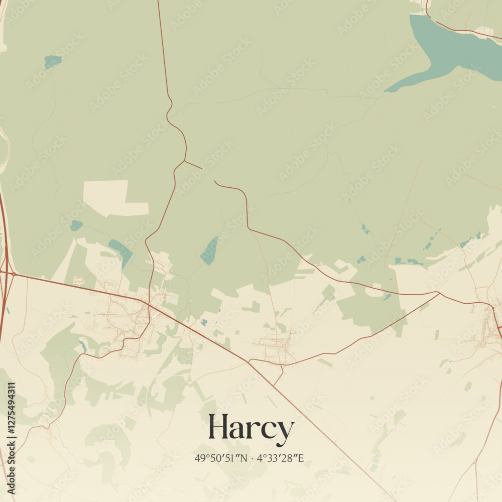 Obraz premium Vintage map of Harcy, France.