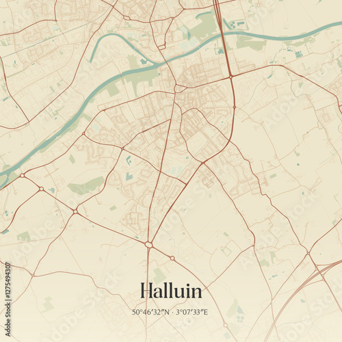 Vintage map of Halluin, France.