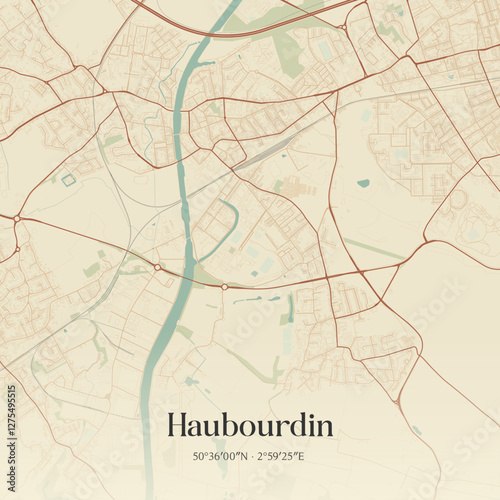 Vintage map of Haubourdin, France.
