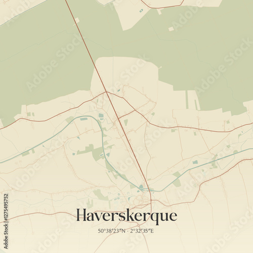 Vintage map of Haverskerque, France.