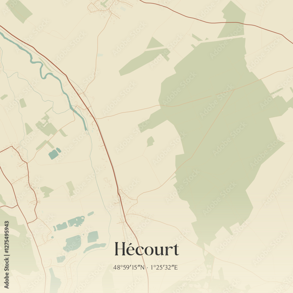 Fototapeta premium Vintage map of Hécourt, France.