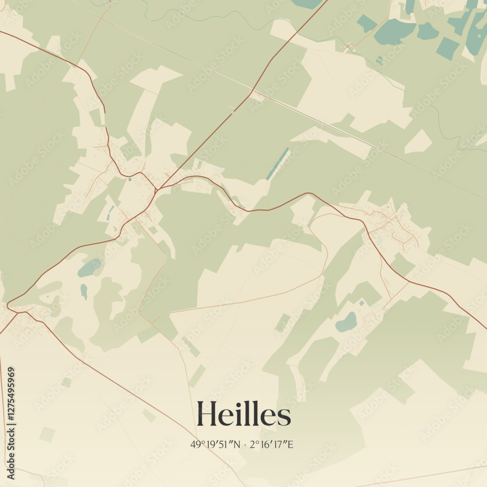 Obraz premium Vintage map of Heilles, France.