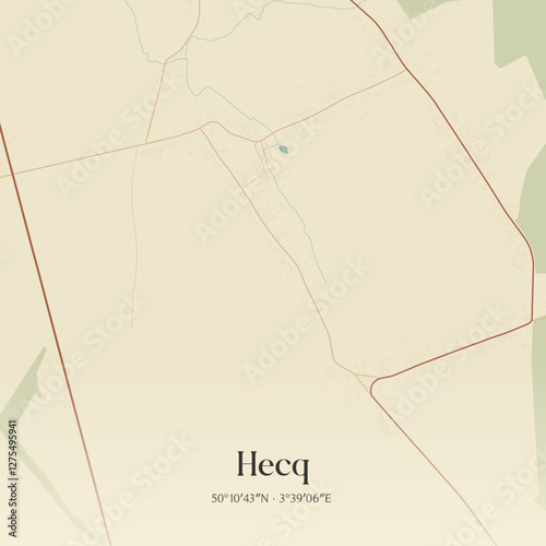 Vintage map of Hecq, France.