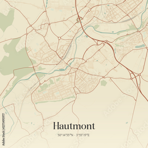 Vintage map of Hautmont, France.