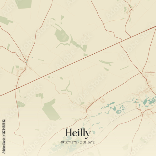 Vintage map of Heilly, France.