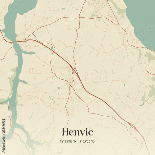 Vintage map of Henvic, France.