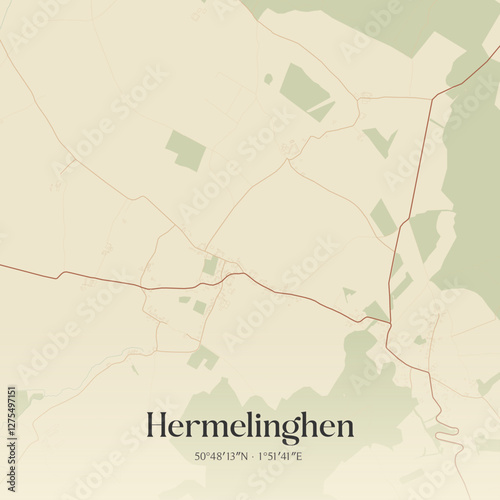 Vintage map of Hermelinghen, France.
