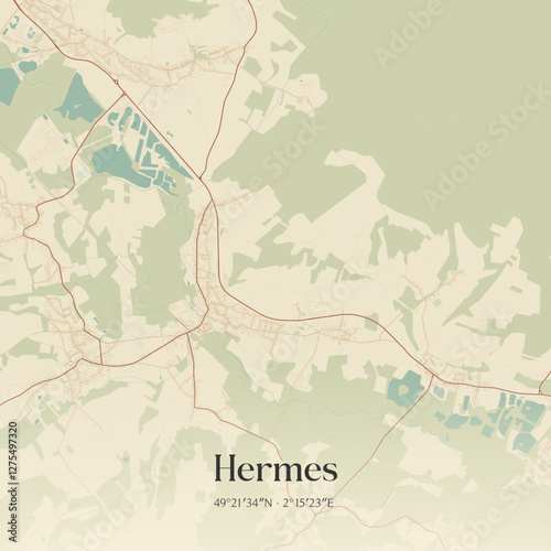 Vintage map of Hermes, France.